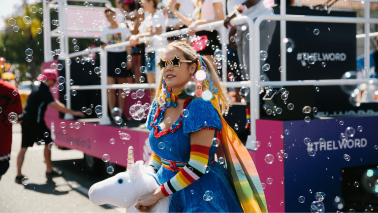 Woman on horse with bubbles