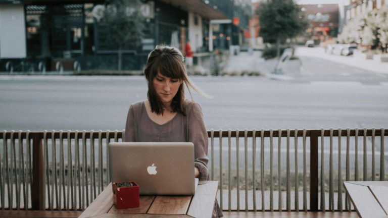 A woman using a computer