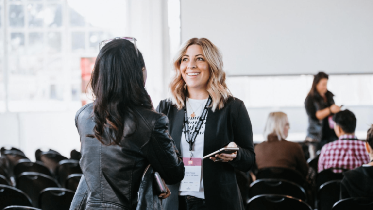 Event guests chat before an event begins