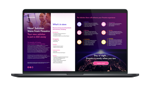 Image of laptop showing the "Finastra Solution Store" infographic