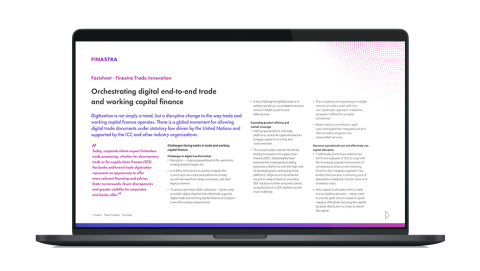 Image of laptop with cover slide for the Finastra Trade Innovation factsheet