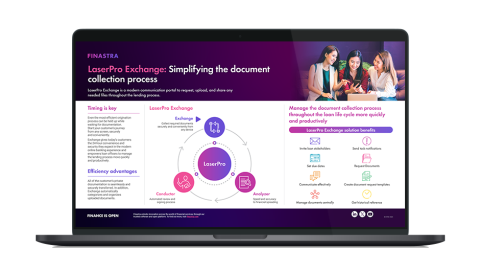 Image of laptop with cover slide for the LaserPro Exchange infographic