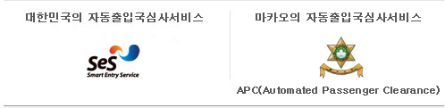 대한민국의 자동출입국심사서비스 마카오의 자동출입국심사서비스 APC(Automated Passenger Clearance)