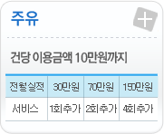 주유- 건당 이용금액 10만원까지 전월실적 30만원이하: 서비스 1회추가/70만원이하: 서비스2회추가/ 150만원이하: 서비스 4회추가