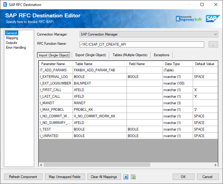 SAP Destination Editor