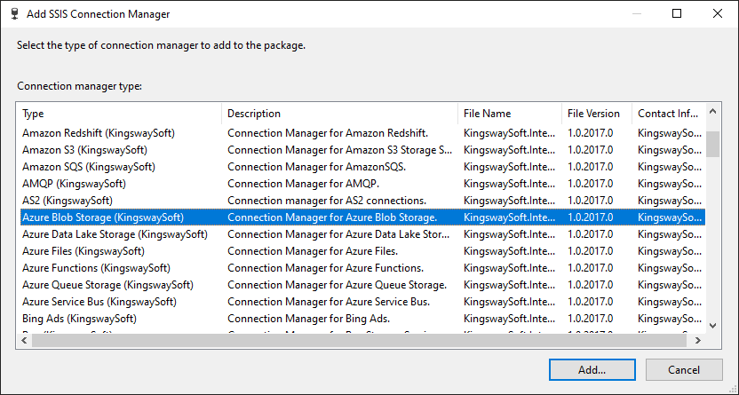 Add SSIS Azure Blob Storage Connection