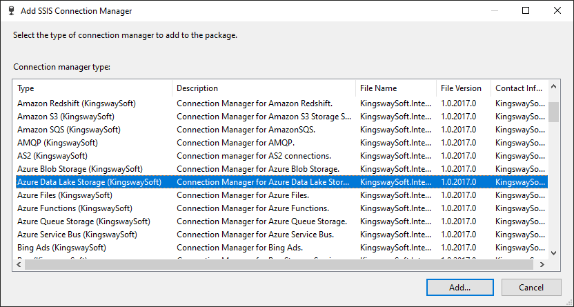 Add Azure Data Lake Storage Connection