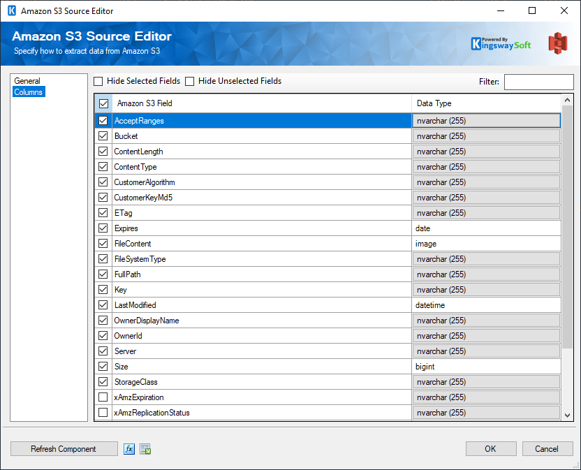 Amazon S3 Source Component - Columns Page