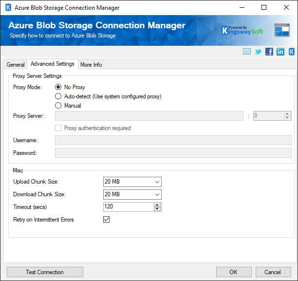 SSIS Azure Blob Storage Connection - Advanced Settings