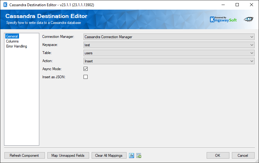 Cassandra Destination Editor