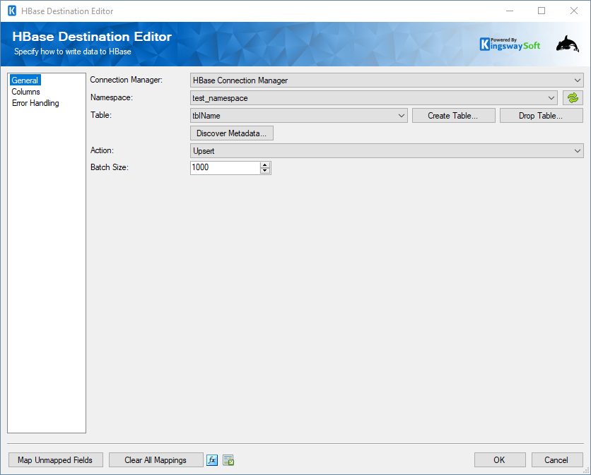 SSIS Integration Toolkit for HBase - Destination Component