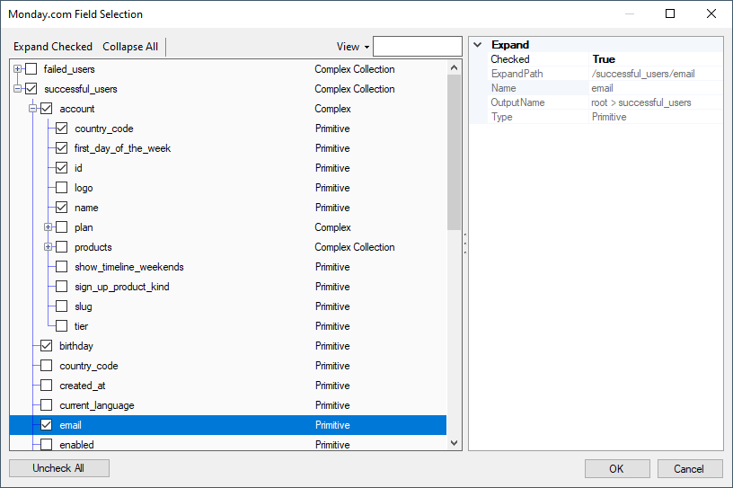 Monday.com Destination - Default Output Field Selection