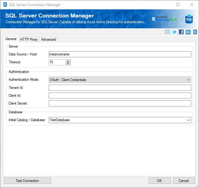 SQL Server Connection Manager - Client Credentials