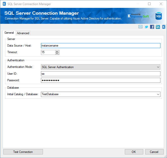 SQL Server Connection Manager - SQL Server Authentication