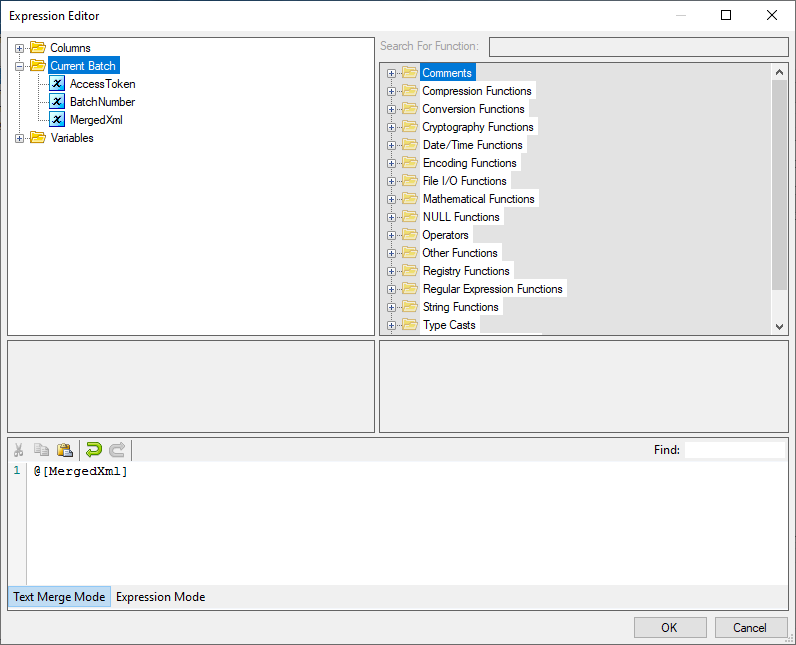 SSIS XML Destination - Expression Editor Text Merge Mode