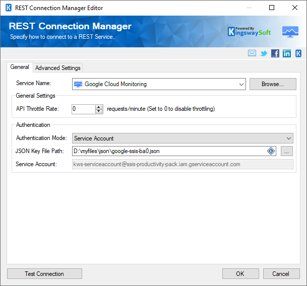 Google Cloud Monitoring Rest Connection Manager - Service Account