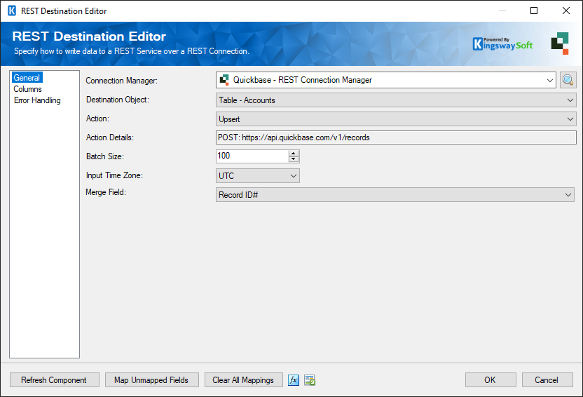 Quickbase Destination component