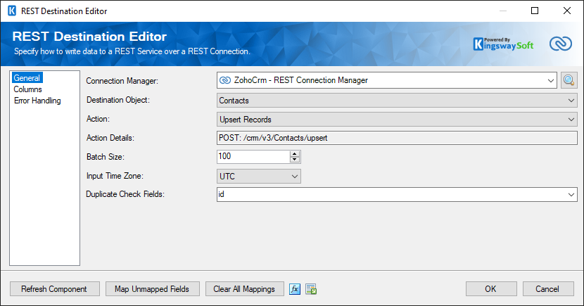 SSIS Zoho CRM Destination Component