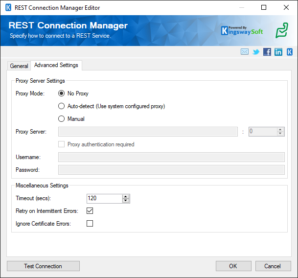 SSIS Zoho Desk Connection Manager - Advanced settings