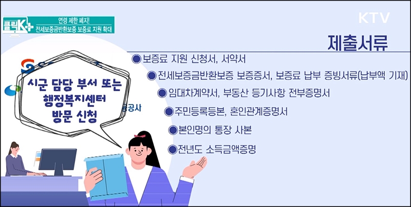 전세보증금반환보증 보증료 제출서류 및 제출할 곳. <출처=https://www.ktv.go.kr/news/latest/view?content_id=697332>