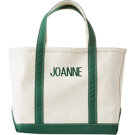 Boat and Tote with "JOANNE" monogrammed on it.