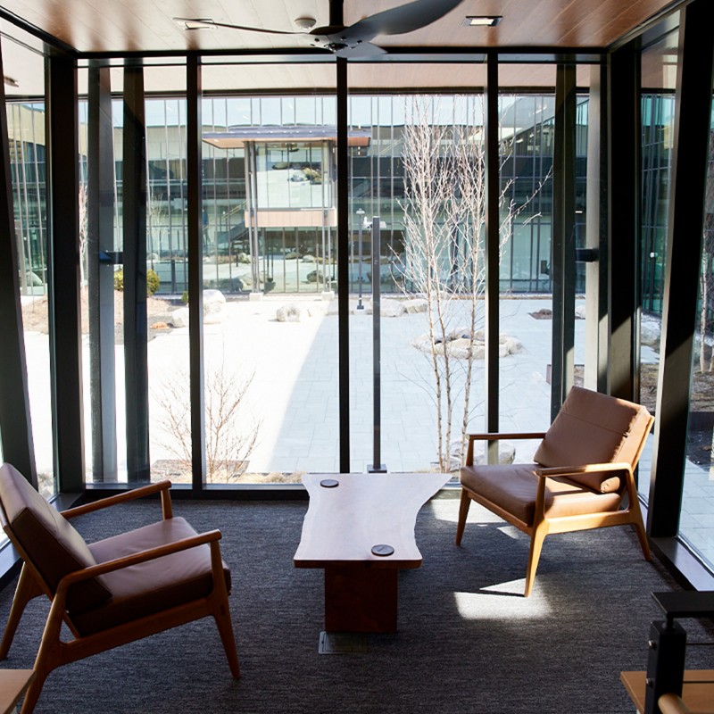 Casual flex space overlooking the courtyard