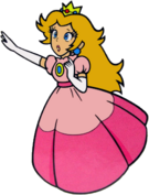 Confronto tra il design orginale della Principessa Peach (Super Mario Bros.) e quello moderno (Mario Party 4)