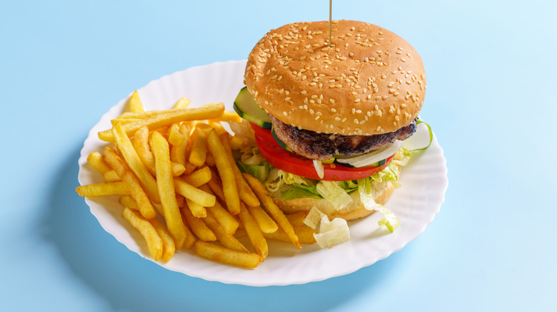 cheeseburger and fries on plate