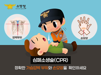 소방청 심폐소생술(CPR) 정확한 가슴압박부위와 손모양을 확인하세요