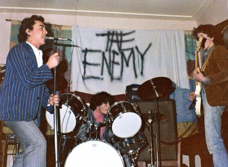 Doug Hood (left) on vocals at The Clean’s first gig at Beneficiaries Hall, Dunedin, supporting...