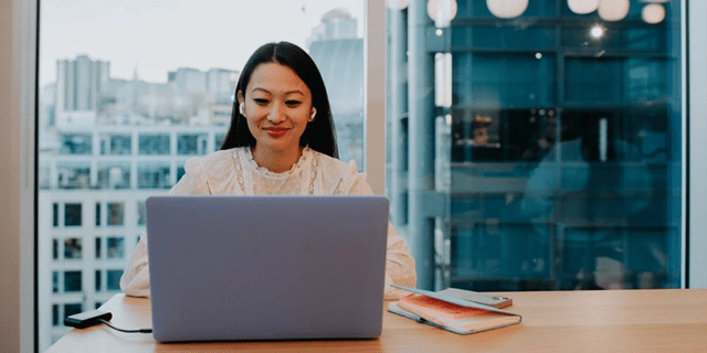 Woman working happily