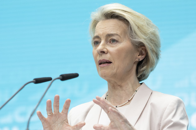 Ursula von der Leyen speaks during a press conference.