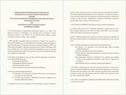 Memorandum of Understanding in the Field of Information and Communications Technology between the National Institute of Information and Communications Technology of Japan and the National Radio Research Agency of Republic of Korea