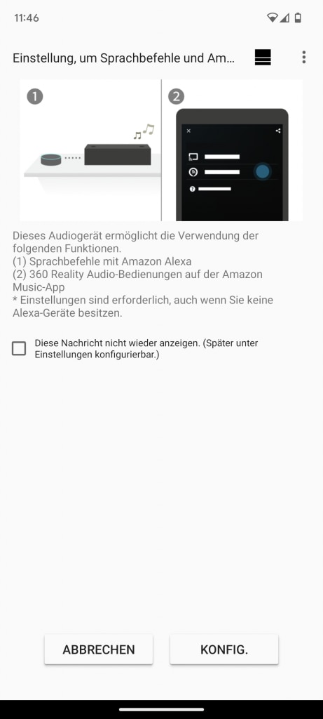 App, Alexa-Einstellungen der Sony HT A5000 Soundbar