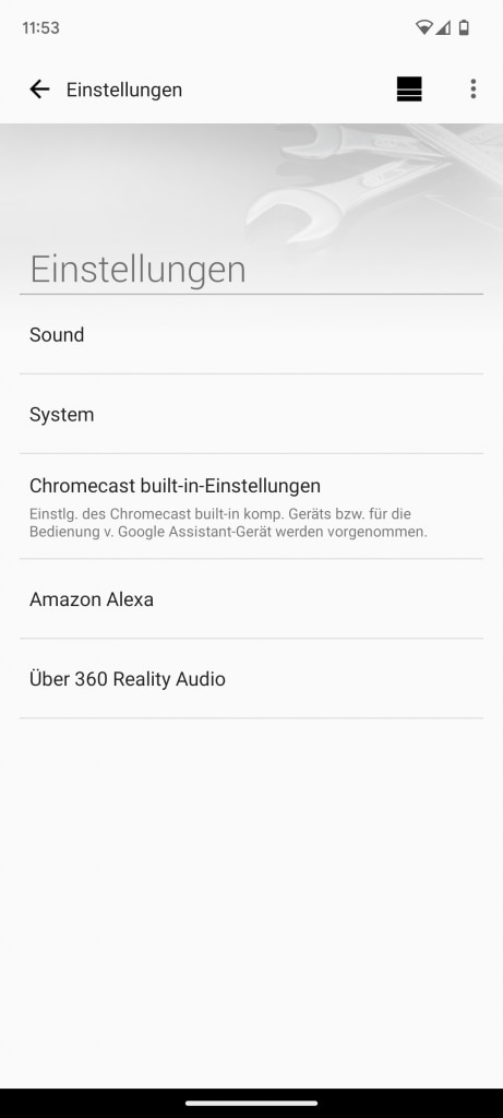 App, Einstellungen der Sony HT A5000 Soundbar