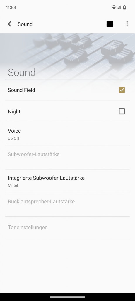 App, Soundeinstellungen der Sony HT A5000 Soundbar