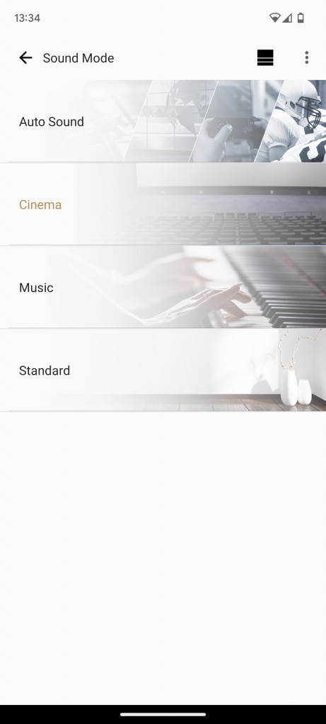 App der Sony HT A7000 Soundbar, Übersicht der Soundmodi