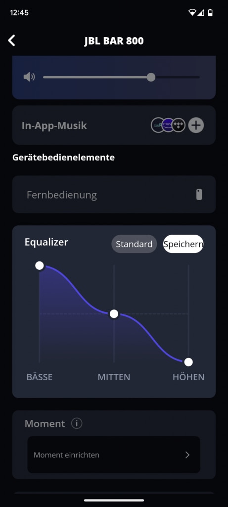 Equalizer in der App der JBL Bar 800 Soundbar zweite Ansicht