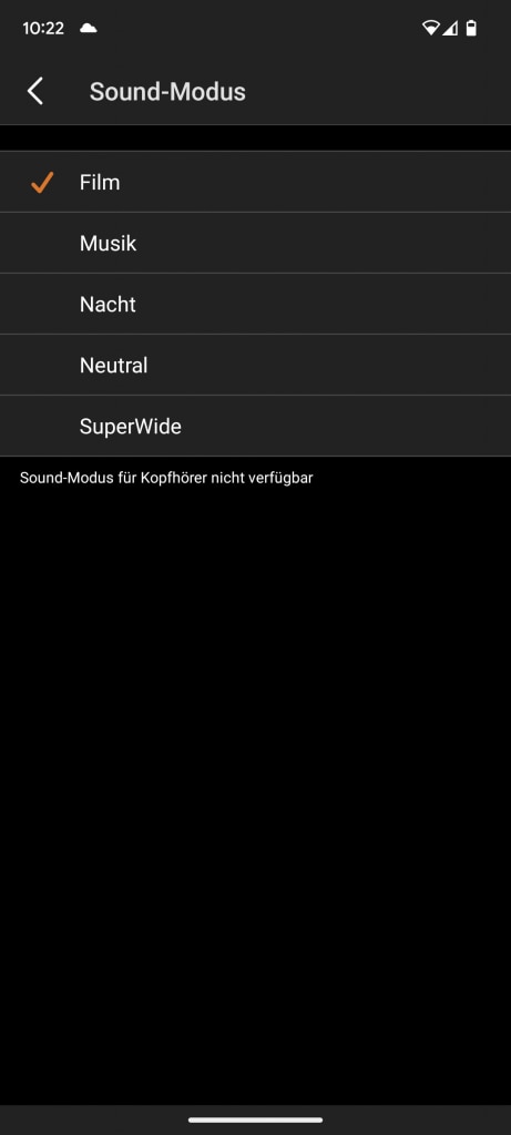 Soundmodi in der App der Creative SXFI CARRIER Soundbar