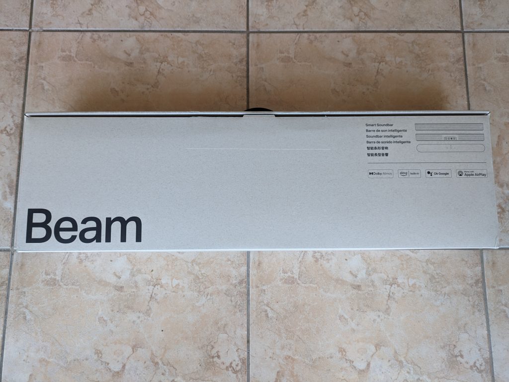 Verpackung der Sonos Beam (Gen 2) Soundbar von hinten