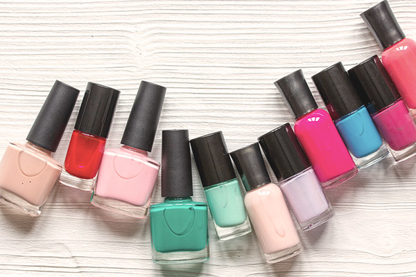 Nail polish bottles with multiple shades.