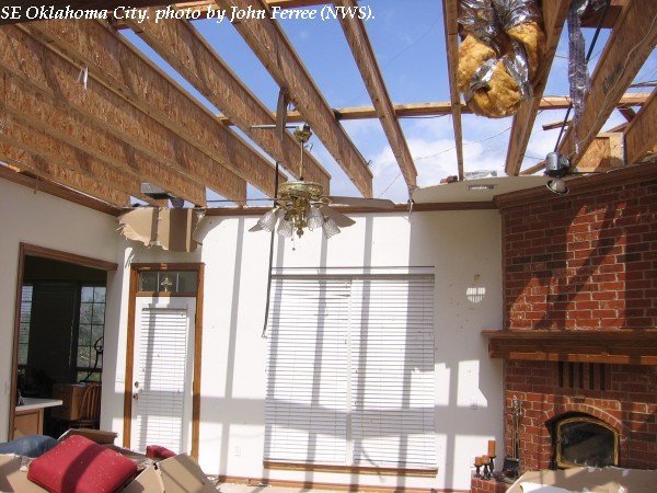 Roof damage in southeast Oklahoma City