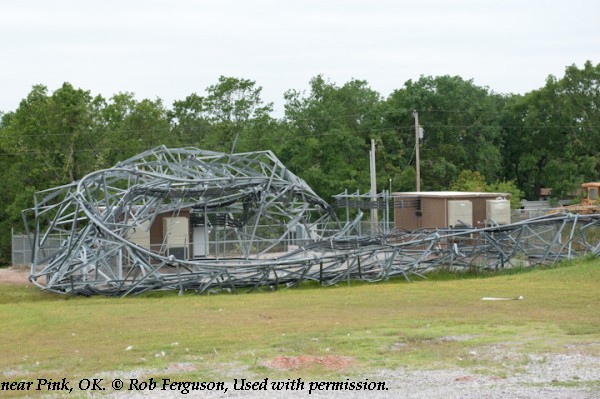 Tower destroyed near Pink, OK