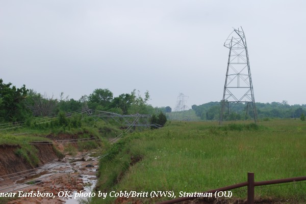 Transmission line damage near Earlsboro, OK