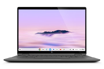 a HP Chromebook Plus x360 14” device in open front low mode